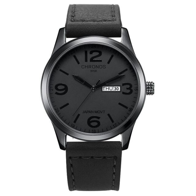 Classic Brown Black Leather Watch Numeral Clock