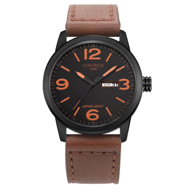 Classic Brown Black Leather Watch Numeral Clock