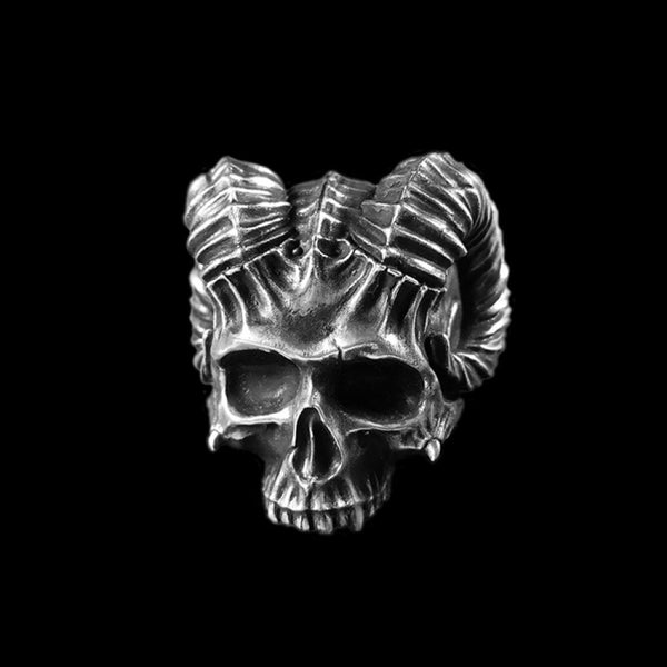 Anillo único de calavera de diablo con cuernos, estilo gótico rock, de acero inoxidable 316L, para motociclistas.