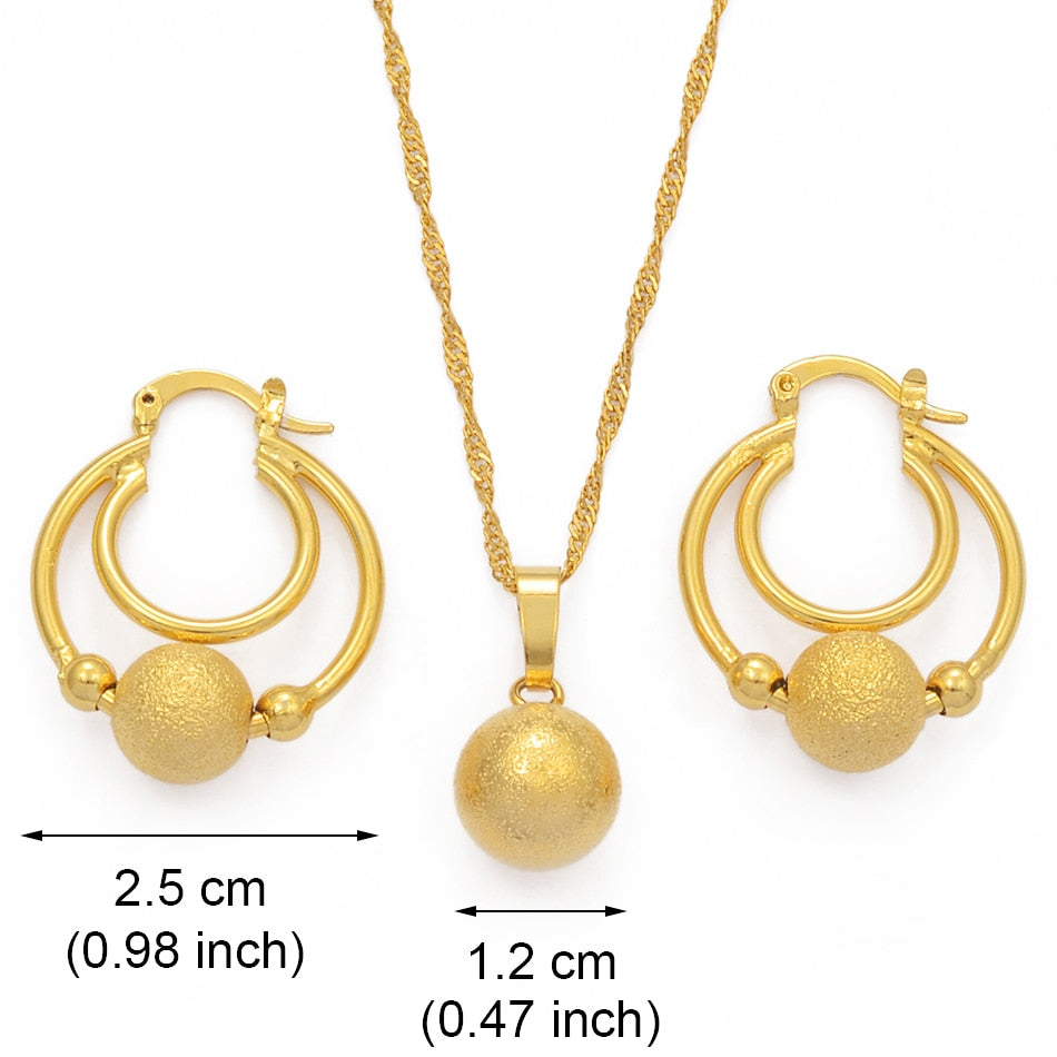 Beads Jewelry Set Ball Pendant Chains and Earrings