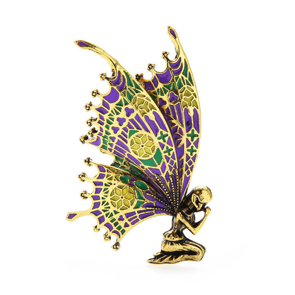 Broches vintage de alas de mariposa y hadas, broche de esmalte de calidad para mujer