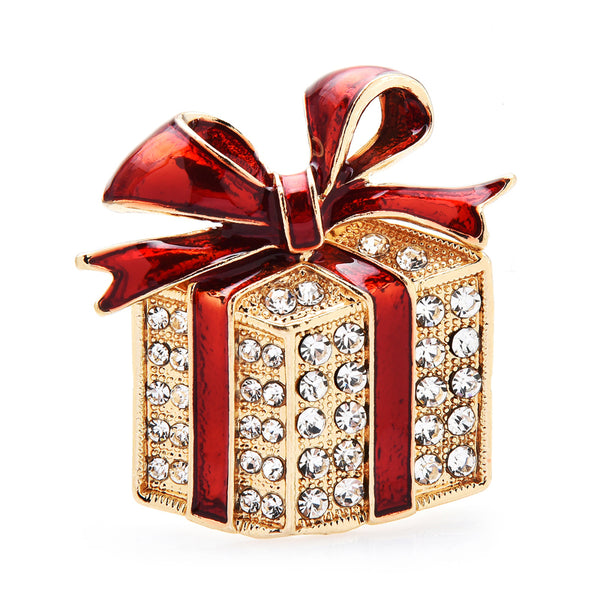 Rhinestone Enamel Gift Box Brooches For Women Men