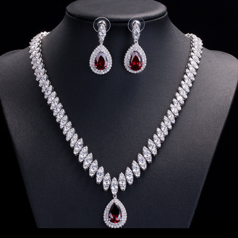 African Design Bridal Accessories Red Cubic Zirconia Beads Jewelry Sets