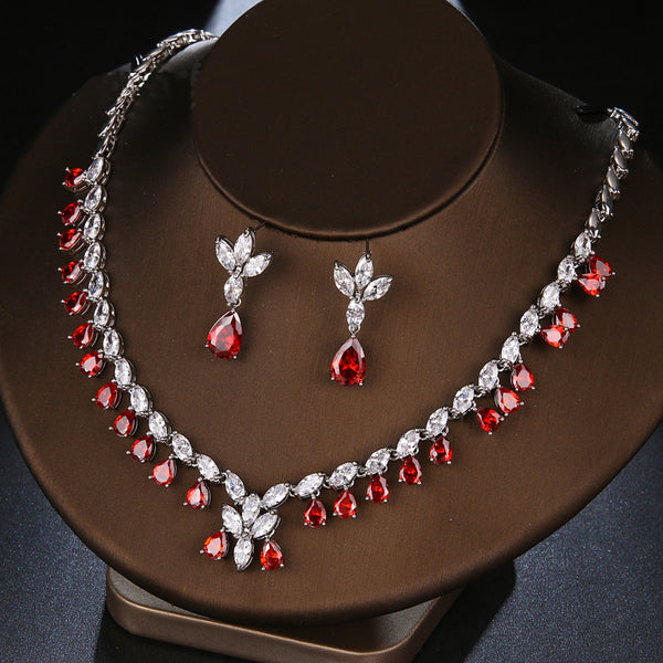 Fashion Delicate Waterdrop-shape Earring And Necklace For Women