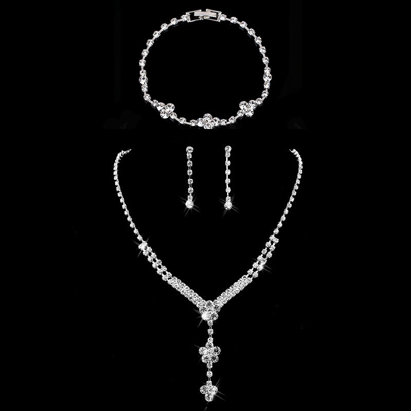 Silver Color Geometric Choker Crystal Wedding Jewelry Sets